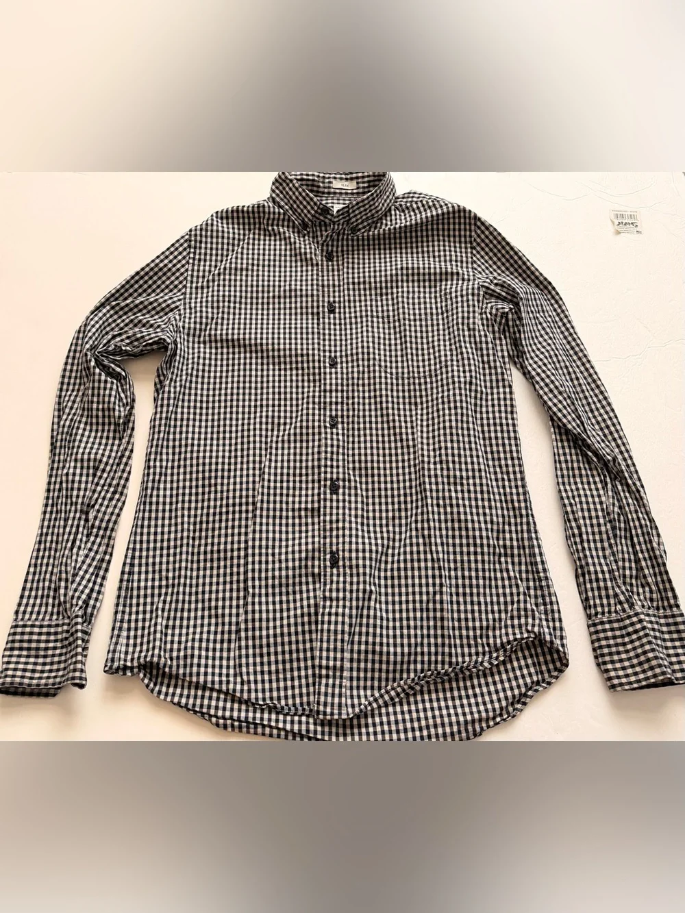 J.Crew Men’s Gingham Button Down Shirt Slim Stretch Medium Black/White Checkered